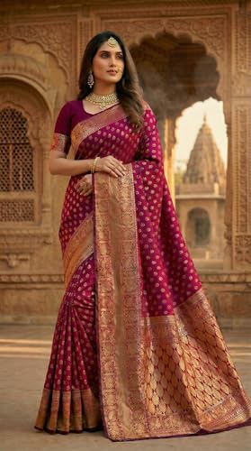 Image of C J Enterprise Women's Pure Soft Silk Saree With Blouse Piece For Wedding (Priya)