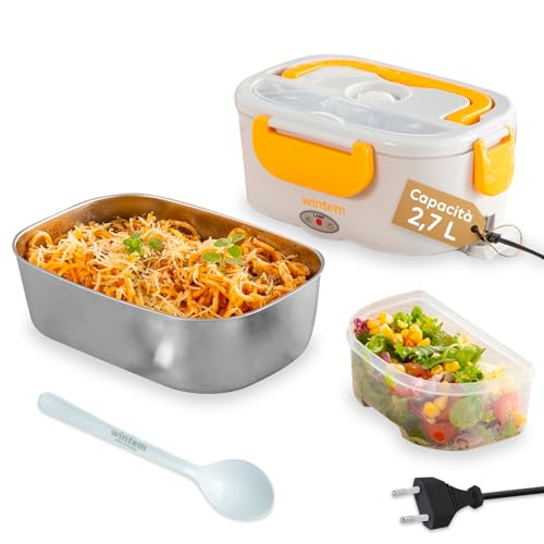 Wintem - Porta Pranzo Termico Elettrico 1,5L con Contenitori in Acciaio Inox, Riscaldamento 30 Min, Comparti Separati, Ideale per Ufficio, Viaggi e Pausa Pranzo Fuori Casa