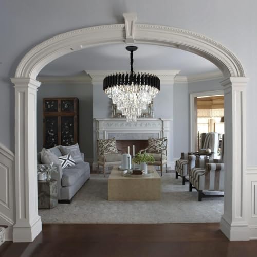 Image of Luxurious 600mm Black Gold Modern Chandelier with K9 Crystals | Warm White, Moonlight & Golden Light | Ceiling Hanging Light for Living Room, Dining Room, Bedroom, Hallway