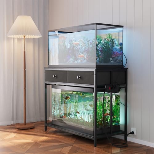 Image of VOWNER 40 Gallon Aquarium Stand with Power Outlet & Cabinet Storage, Black