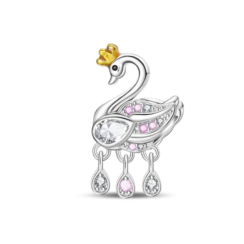 Charm cisne de plata 925 con acabado pulido para pulseras de abalorios europeas.