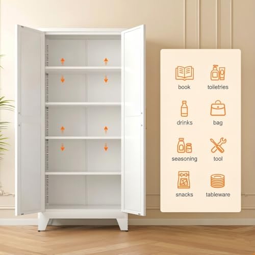 Image of LCAOPC 71 inch Tall Metal Storage Cabinet with 2 Doors and 4 Adjustable Shelves, 5-Tier Kitchen Pantry Storage Cabinet for Kitchen, Living Room, Dining Room and Office, White