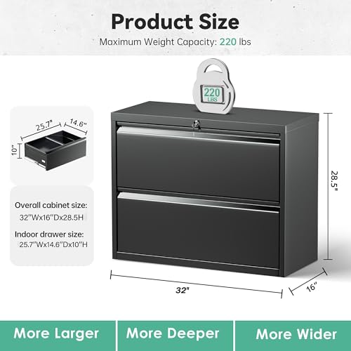 Bonusall Lateral File Cabinet 2 Drawer, Metal Lateral Filing Cabinet With Lock, Locking Horizontal Drawers File Cabinets For Legal/Letter / A4 / F4 Size For Home Office thumb #2