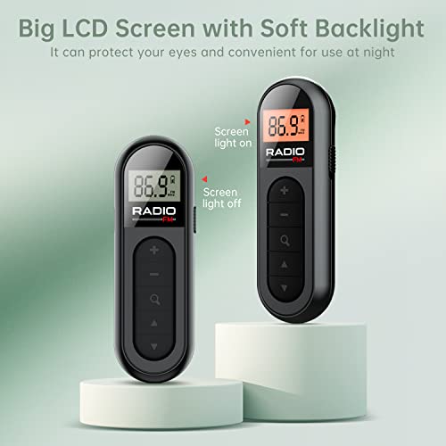 UMUTOO Tragbares FM Radio, Taschen Digitalradio Aufladbares Transistorradio mit Hervorragender Empfangsqualität, Gürtelschelle, Kopfhörer für Joggen und Spazierengehen