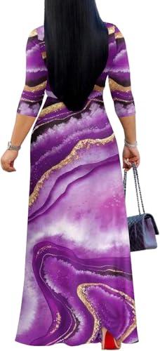 Image of FANDEE Plus Size Maxi Dress for Women Casual Summer Sundress V-Neck 3 /4 Sleeve