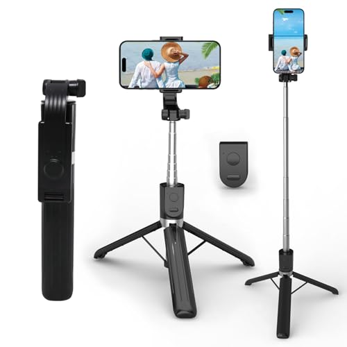 TIGERRDU Selfie Stick 130cm Phone Tripod 4 in 1 Selfie Stick Tripod Extendable and Portable with Detachable Wireless Remote & Stable Stand Compatible with iPhone/Galaxy/Huawei etc.