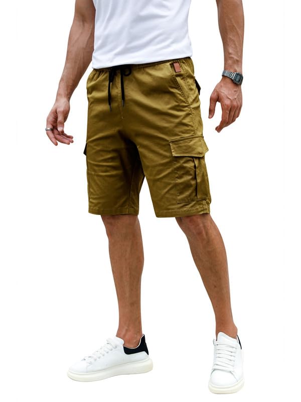 Elegancity Kurze Hosen Herren Cargo Shorts Sommer Freizeithose Kurze Elastische Taille Chino Shorts Mit 6 Taschen Khaki S