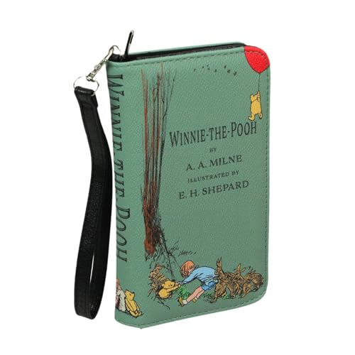 Things2Die4 Sage Green Winnie The Pooh Book Wallet Wristlet – ID Holder, Snap Close, Zipper Coin Pouch, 4 Card Slots, and Bill Pockets – Perfect for Fans