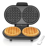AshGlen Doppel Mini Waffeleisen für Kinder, Elektrische Waffelmaschine mit 2x10cm Rund Antihaftplatten, 2 Keto Chaffle Waffeln, Kleiner Waffelautomat, Graphit