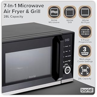 Baridi 28L Microwave Air Fryer Oven Combo, 9 Pre-Sets, Grill, Combination & Multi-Stage Cooking, Child Lock, 900W Microwave, 1850W Air Fryer, 1800W Grill - Black DH277