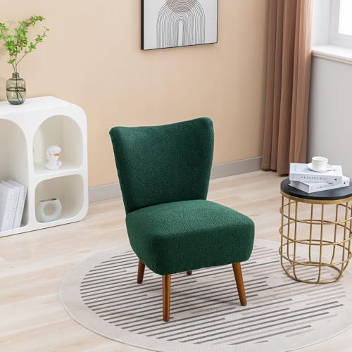 SLEKVERSA Modern Armless Accent Chair, Upholstered Living Room Chair with Rubber Wood Legs...