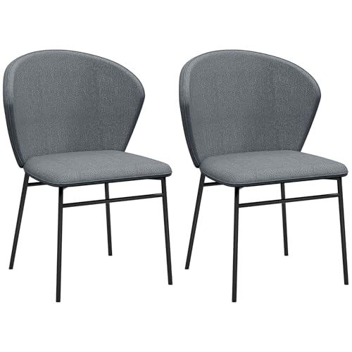 HOMCOM Lot de 2 chaises de Salle à Manger, Chaise de Cuisine, Assise rembourrée en Tissu Aspect Lin, Pieds en Acier Stable, Chaise de Salle de Bureau, Design...
