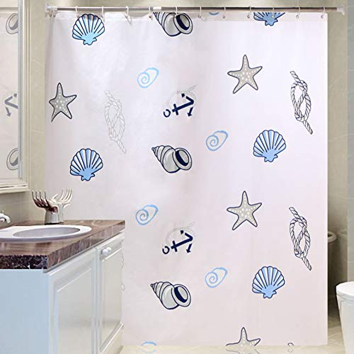 Meiosuns Shower Curtain Or Liner White Waterproof Fabric Peva Bathroom Curtains Ocean Theme Bath Curtain Liners With Curtain Hooks (32" X 72", Blue Seashells Conch) #TOP1