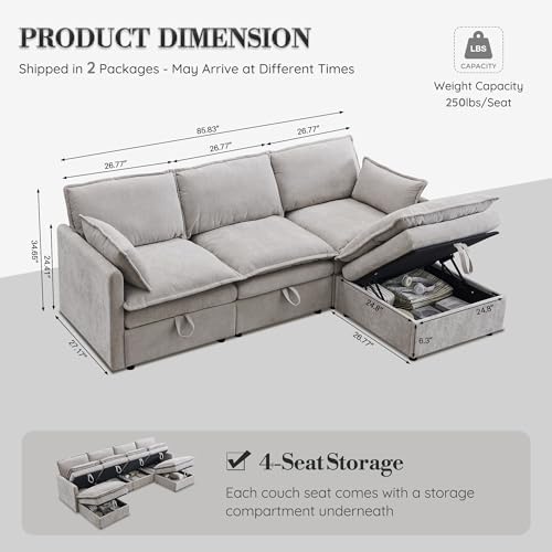 85.83" Modular Sectional Cloud Couches with Storage Ottoman Light Gray - 1