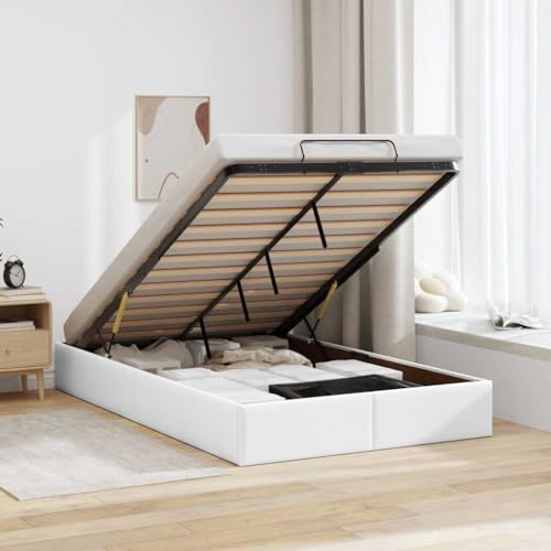WITREE Cama tapizada 120x200 cm Cama Canape 120x200 cm Cama con canapé abatible hidráulico Cama Juvenil-Blanco-120 x 200 cm