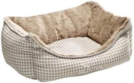 HUNTER Astana Hundesofa | Karo-Design, Wendekissen mit Plüsch, hoher Rand, abnehmbarer Bezug, waschbar, Farbe: beige, Größe: M