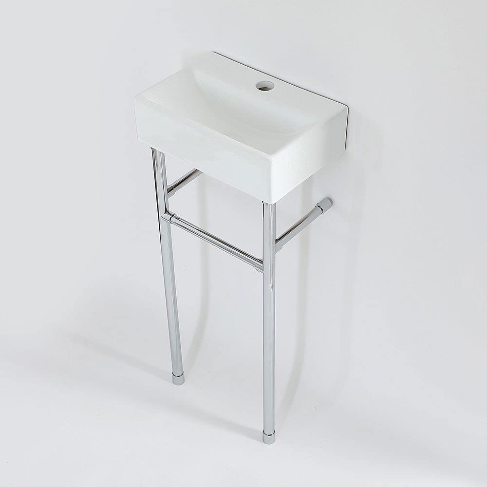 Milano Chrome Elswick White Ceramic 1 Tap Hole Bathroom Basin Sink Washstand - 360Mm X 250Mm