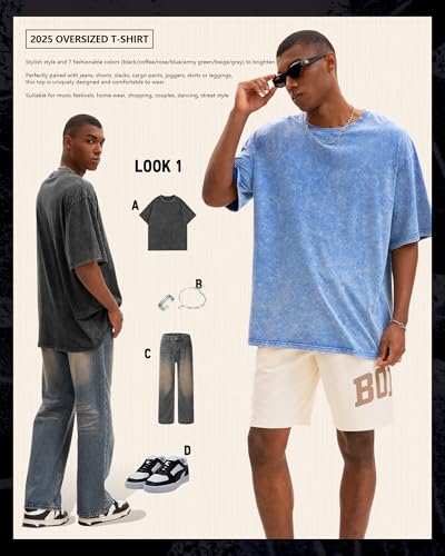 Mens Oversized T Shirts Vintage Cotton Acid Wash Heavyweight Loose Fit Tees Shirts Unisex Basic Tops for Men Women3