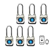 eGeeTouch 4th GEN. Outdoor Smart Padlock, Weatherproof, Bluetooth + NFC, (Long Shackle) … (6 Pack)