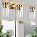 A1A9 3-Light Bathroom Vanity Light, Modern Brushed Gold Wall Lights with Clear Glass Shades, Bathroom Wall Sconce Lamp for Mirror Living Room Bedroom Hallway