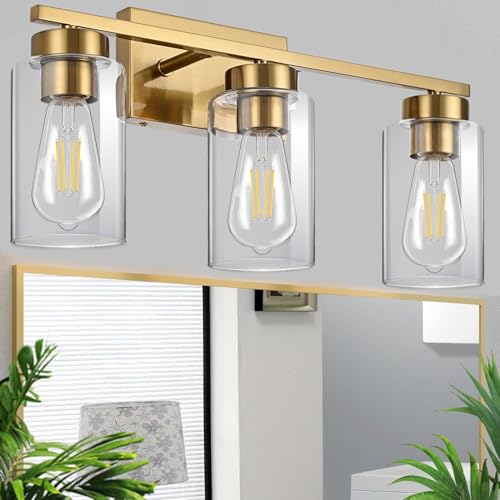A1A9 3-Light Bathroom Vanity Light, Modern Brushed Gold Wall Lights with Clear Glass Shades, Bathroom Wall Sconce Lamp for Mirror Living Room Bedroom Hallway by A1A9 - Image 7