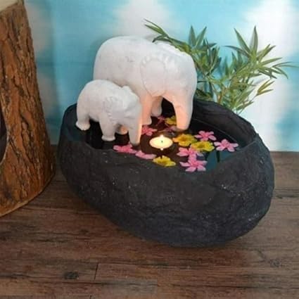 Waahkart Elephant Pair Floating Pot/Urli, Black and White Color, Fiber Material for Home Decor-image-7
