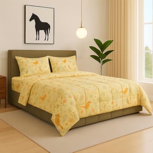 Image of AC Comforter for Winter - Single Bed Size 60x90 Inch | 300 GSM Microfiber Duvet Insert Quilt Blanket with Corner Ties - Birding Blees