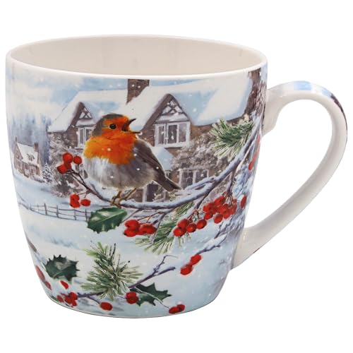 The Leonardo Collection Christmas Robins Breakfast Mug for Hot Drinks | Reusable Fine China Coffee Cups for Kitchen & Home | Printed Tea Mugs for Every Occasion | Durable Cup for All Type of Beverages