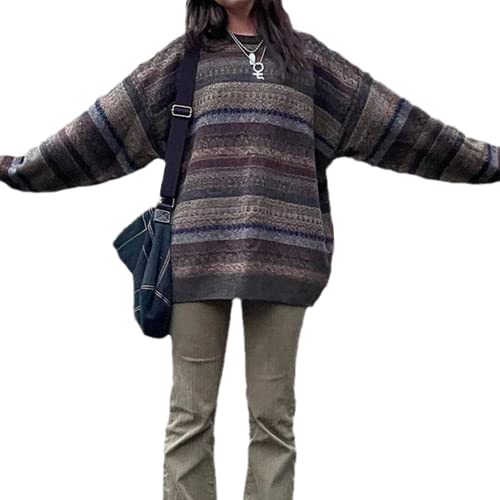 Winter 90s Grunge Aesthetic Streetwear Sweater Retro Y2k Vintage Gothic Loose Women Knit Pullover Striped Jumper2