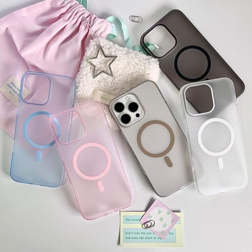 Image of DIZORO Matte Case for iPhone 15 Compatible with MagSafe, Camera Lens Full Protection, Shockproof Translucent Frosted TPU Soft Phone Cover, Anti-Fingerprint (Pink)