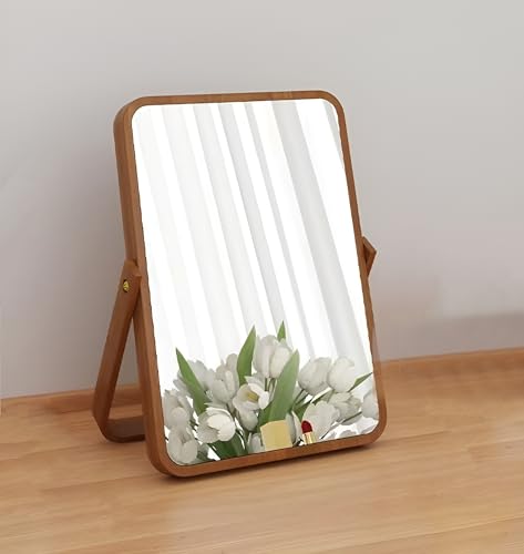 Espejo de maquillaje rectangular de escritorio de madera miniatura 2