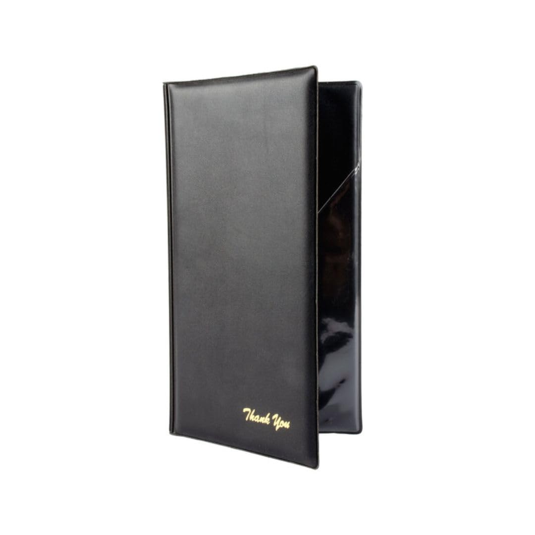 Soro Essentials- 5-1/2" X 10" Guest Check Holder with Gold Thank You Imprint Set of 12 Black Color Plastic- Check Presenters Guest Check Books Servers Check Holder Check Book for Restaurants Bar Cafe