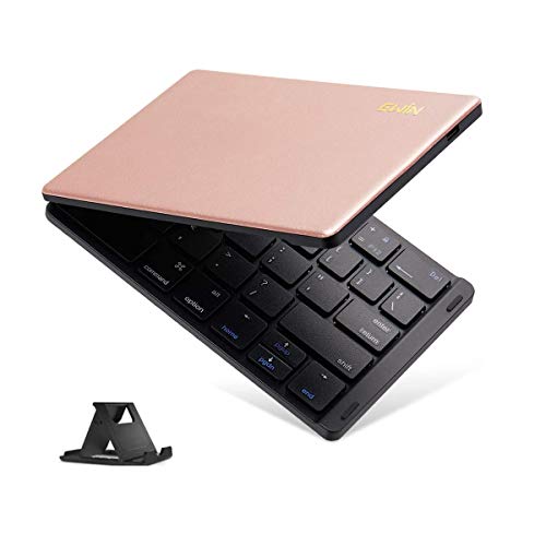 Ewin iPad Bluetooth キーボード 折りたたみ 157g 超軽量 薄型 レザーカバー ワイヤレス キーボード USB 薄型 IOS/Android/Windows に対応 タブレット スマホ スタンド付 日本語説明書 ピンク