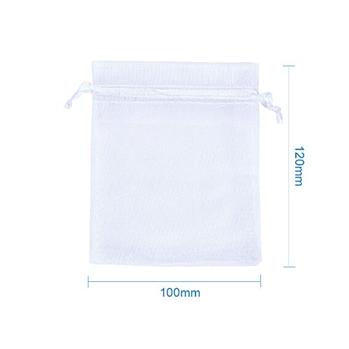 Pandahall 200Pcs White Rectangle Organza Bags Xmas Festival Decorative Gift Bag Jewelry Pouch Bags Wedding Party Favor Bag Drawstring Candy Package 3.93X4.72Inch(10X12Cm) #TOP4