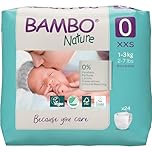 Bambo Nature Premium Eco Nappies, Premature Size 0 (2-7lb/1-3kg), XXS, Pack of 24, Eco-Labelled Nappies, Enhanced Leakage Protection, Secure and Comfortable Baby Nappy