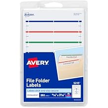 Avery File Folder Labels on 4" x 6" Sheets, Easy Peel, Assorted, Print & Handwrite, 2/3" x 3-7/16", 252 Labels 5215