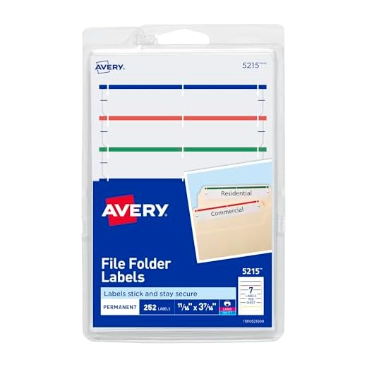 Avery File Folder Labels on 4" x 6" Sheets, Easy Peel, Assorted, Print & Handwrite, 2/3" x 3-7/16", 252 Labels (5215)