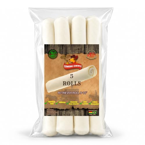 Cowdog Chews Retriever Roll 9-10 inch All Natural Rawhide Dog Treat (5 Pack)
