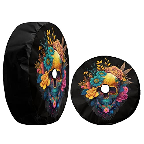Image of Delerain Spare Tire Cover with Backup Camera Hole Skull with Peonies Wheel Covers Waterproof Dust-Proof UV Sun Universal Fit for Jeep Trailer RV SUV Truck (18 Inch for Diameter 32 inch-34 inch)