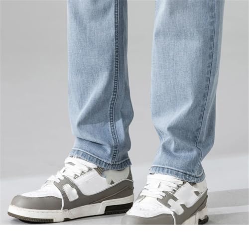 Men Straight Light Blue Business Casual Full Length Trousers Stretch Extended Length Extra Long Jeans3