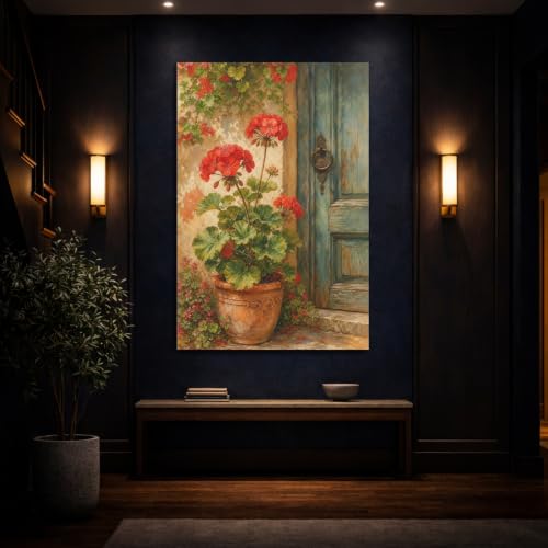 Tableau géraniums rouges en toile premium avec châssis de 3cm