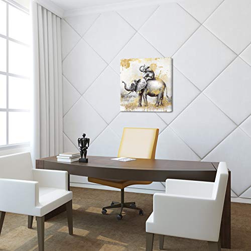 Skenoart Elephant Wall Art Nursery Gold Gray Canvas Paintings Animal Pictures Prints Family Kids Artwork Baby Gifts Home Bathroom Bedroom Wall Decoration Framed Ready To Hang #TOP3