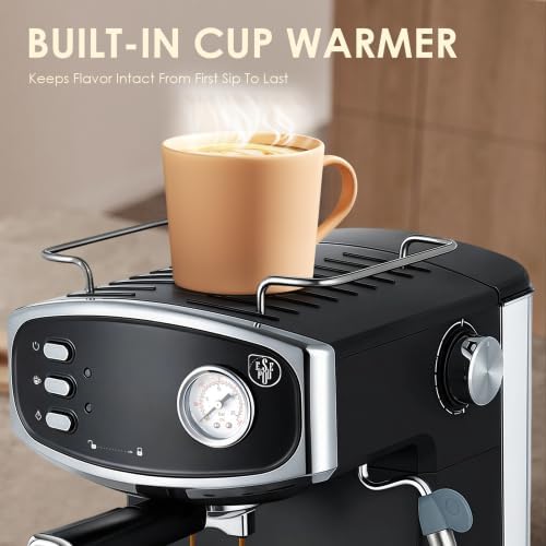 Design 20 Bar Espresso Machine with Milk Frother, Digital Temperature Display & 43oz Removable Tank, Compact Home Coffee Maker