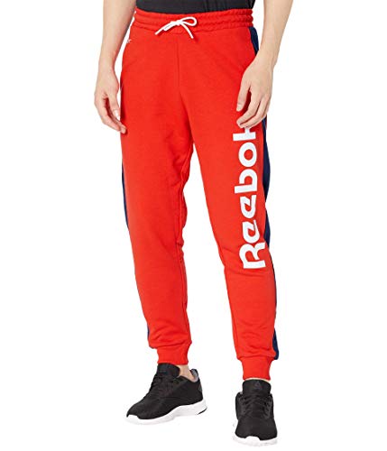 Reebok Training Essentials Linear Logo French Terry Jogger Pants, Instinct Red/Navy/White, 4X26W