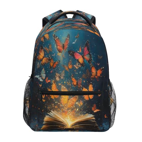 Book Butterfly Starry Backpack for School Boys Girls Adults Kids Bookbag Laptop Bag 15L
