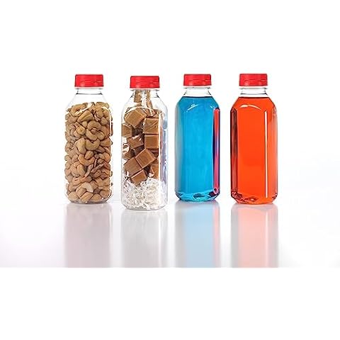 (8) 16 oz. Clear Food Grade Plastic Juice Bottles with Red Tamper Evident Caps 8/pack Cover