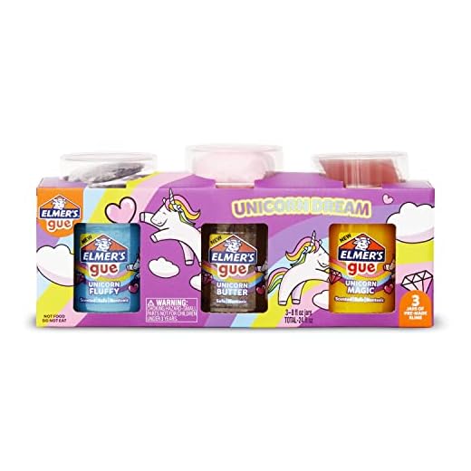 Elmer’s Gue Premade Slime, Unicorn Dream Slime Kit, Includes Fun, Unique Add-Ins, Variety Pack, 3 Count