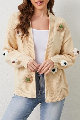 Cakulo Womens 2024 Cardigan Sweaters Fall Oversized Chunky 3D Flower Open Front Knit Cardigans Trendy2