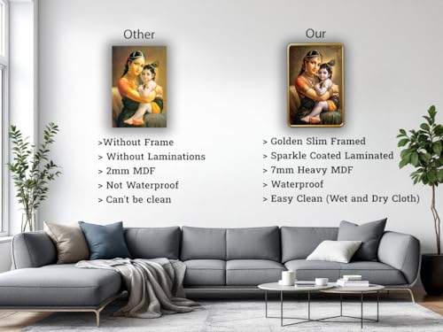 Image of Dharvika Innovations Kanha Maa Yashoda WIth Bal Krishna photo frame for pregnant women with golden Slim, Sparkle Coated Lamination frame 1867 30 x 45 cm (Design 2)