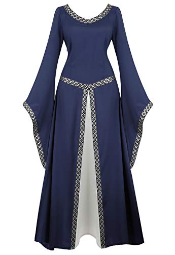 Renaissance Irish Medieval Dress for Women Plus Size Long Dresses Lace up Costumes Retro Gown Navy L